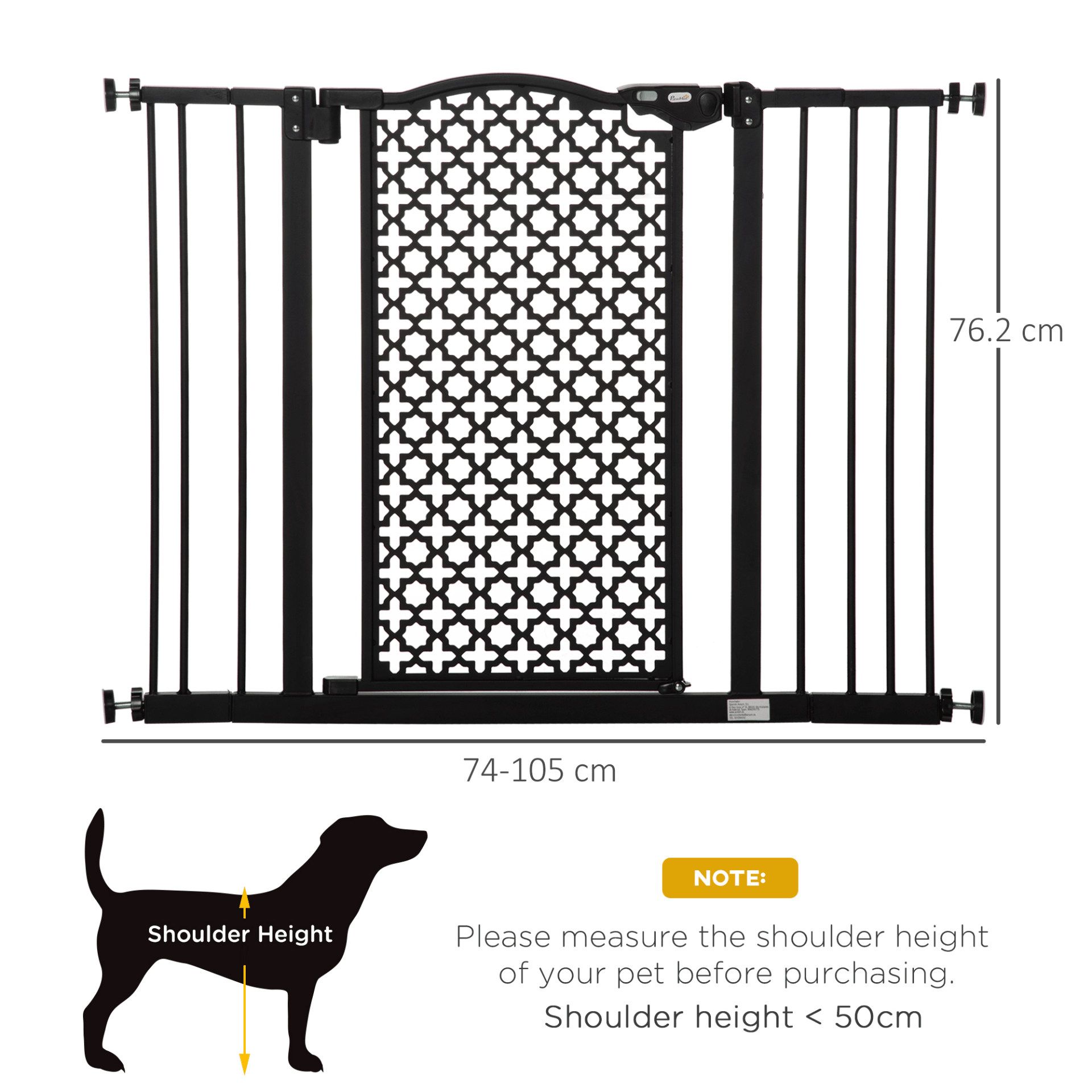 PawHut 74-105 cm Pet Safety Gate Barrier Stair Pressure Fit with Auto Close and Double Locking for Doorways, Hallways, Black