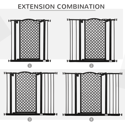 PawHut 74-105 cm Pet Safety Gate Barrier Stair Pressure Fit with Auto Close and Double Locking for Doorways, Hallways, Black