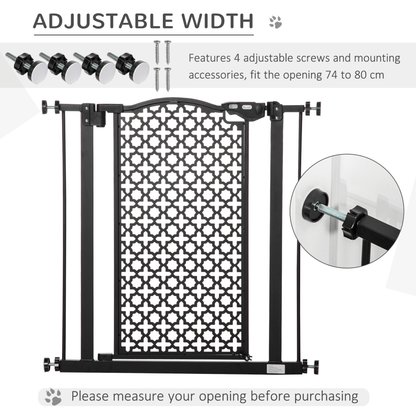 PawHut 74-80 cm Pet Safety Gate Barrier Stair Pressure Fit with Auto Close and Double Locking for Doorways, Hallways, Black