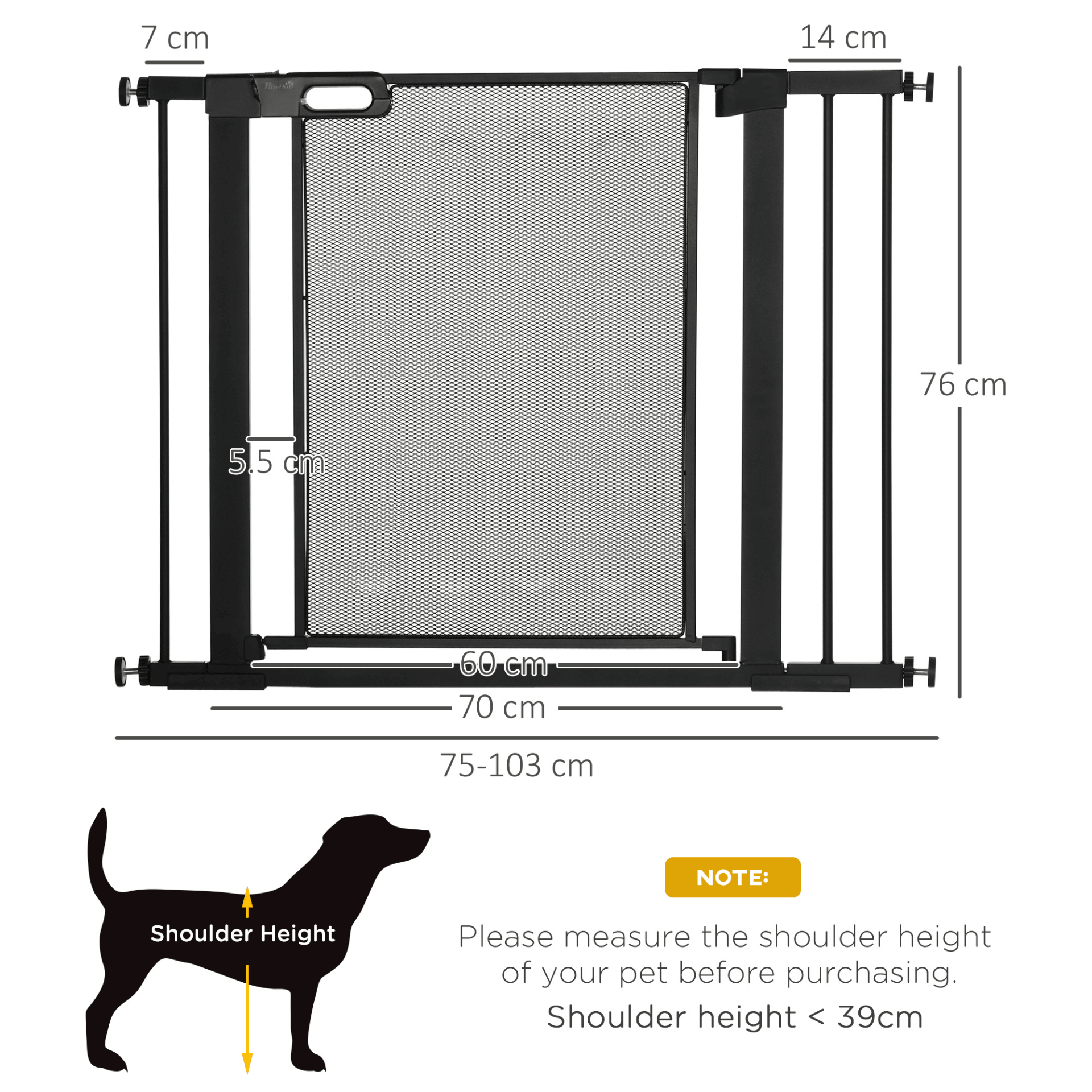 PawHut Pressure Fit Safety Dog Gate with Auto Closing Door with Double Locking Black