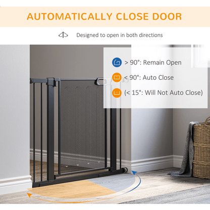 PawHut Pressure Fit Safety Dog Gate w/ Auto Closing Door, Pet Barrier for Hallways w/ Double Locking | Black 76H x 75-103W cm - FluffePet