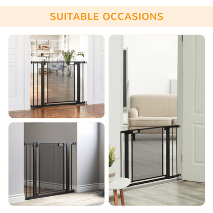 PawHut Pressure Fit Safety Dog Gate with Auto Closing Door with Double Locking Black