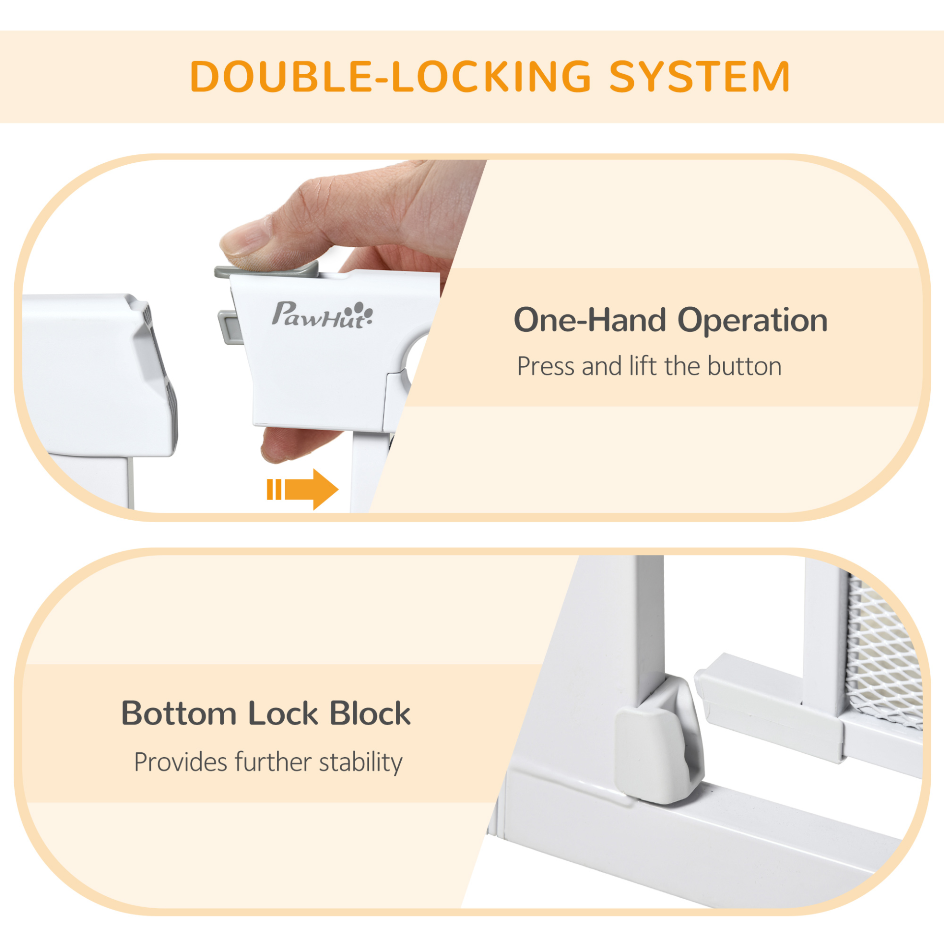 PawHut Pressure Fit Safety Gate - Auto Closing Door, Pet Barrier, Double Locking | White 103L x 2W x 76H cm