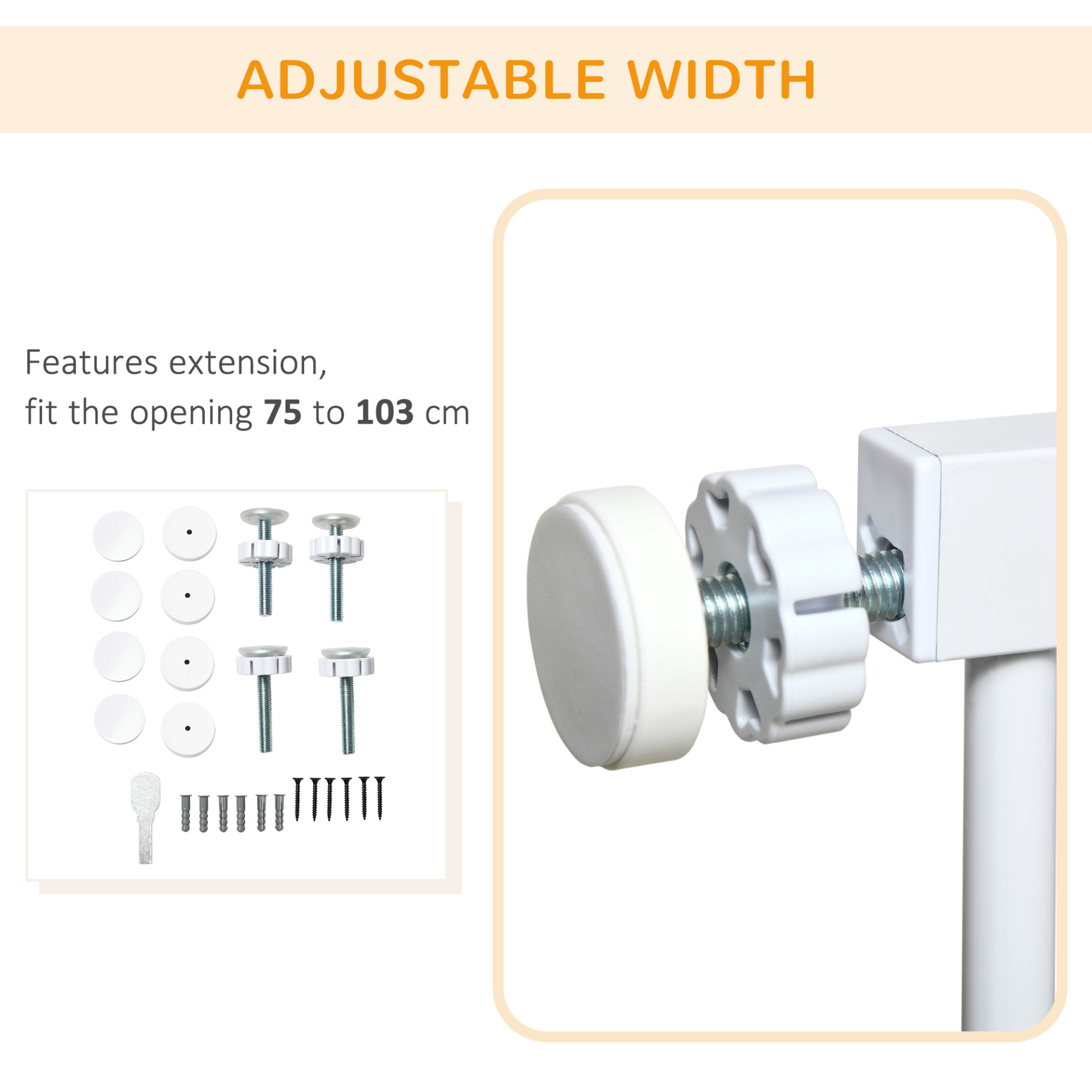 PawHut Pressure Fit Safety Gate - Auto Closing Door, Pet Barrier, Double Locking | White 103L x 2W x 76H cm