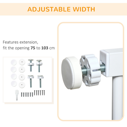 PawHut Pressure Fit Safety Gate - Auto Closing Door, Pet Barrier, Double Locking | White 103L x 2W x 76H cm