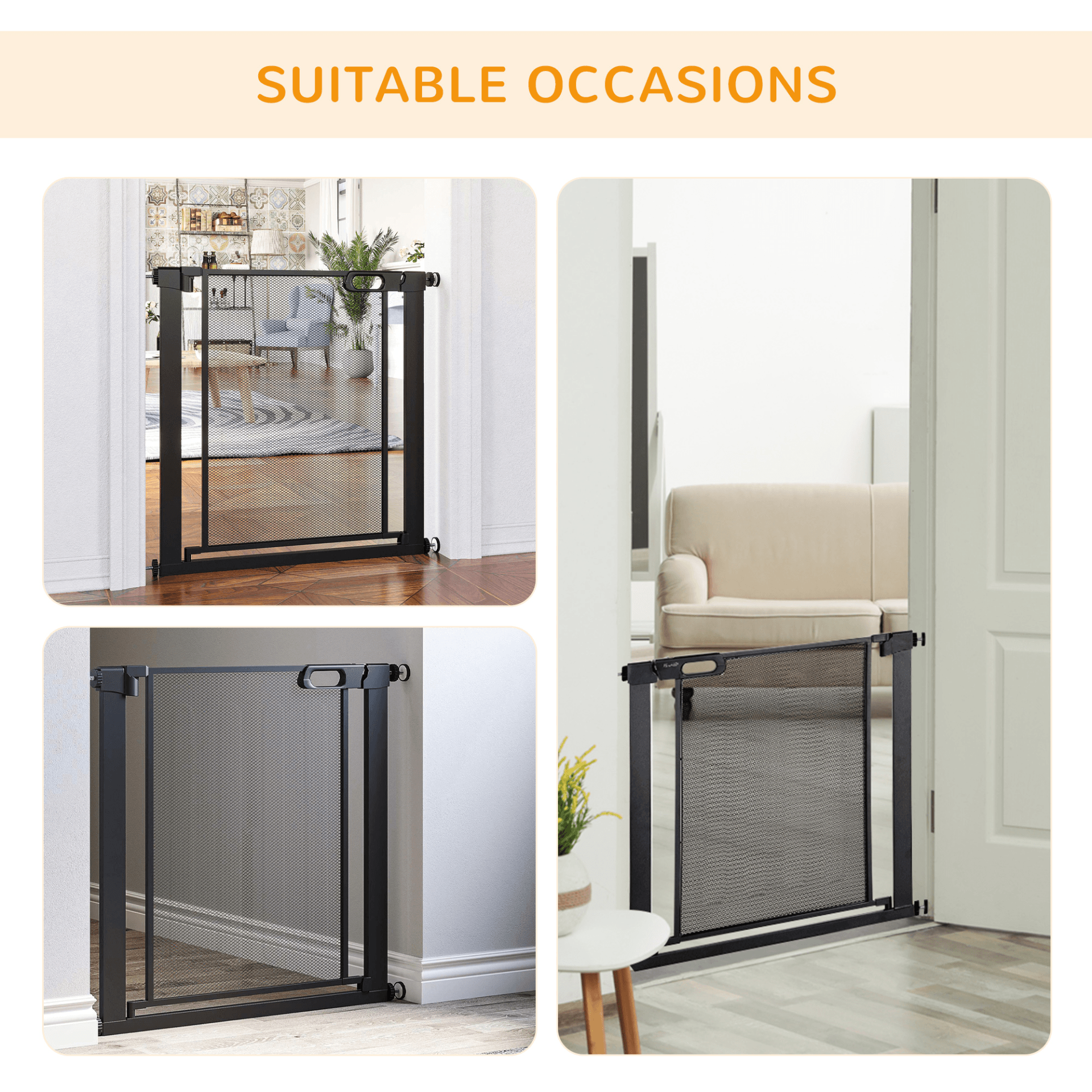 PawHut Pressure Fit Safety Gate with Auto Closing Door with Double Locking Black 76H x 75-82W cm