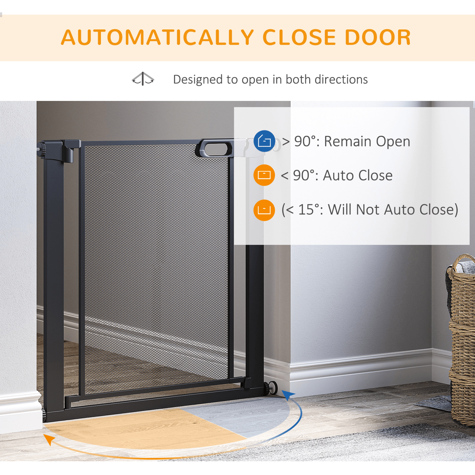 PawHut Pressure Fit Safety Gate w/ Auto Closing Door w/ Double Locking | Black 76H x 75-82W cm - FluffePet