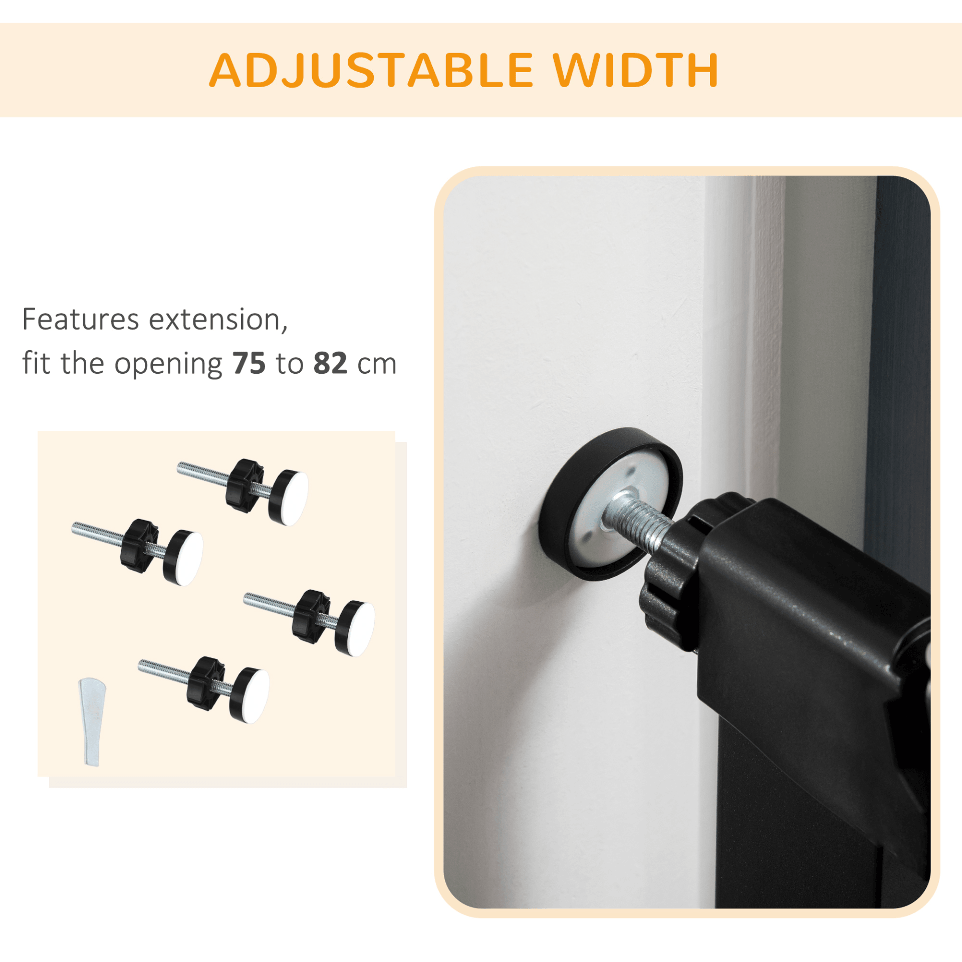 PawHut Pressure Fit Safety Gate w/ Auto Closing Door w/ Double Locking | Black 76H x 75-82W cm - FluffePet