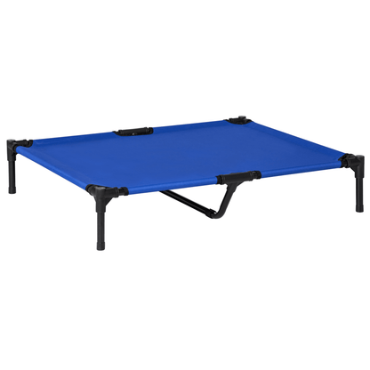 PawHut Raised Dog Bed Cat Elevated Lifted Portable Camping w/ Metal Frame Blue (Large)