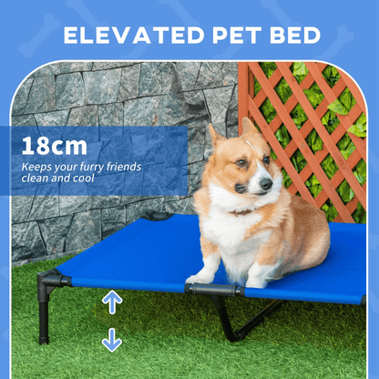 PawHut Raised Dog Bed Cat Elevated Lifted Portable Camping w/ Metal Frame | Blue (Large) 92L x 76W x 18H cm - FluffePet