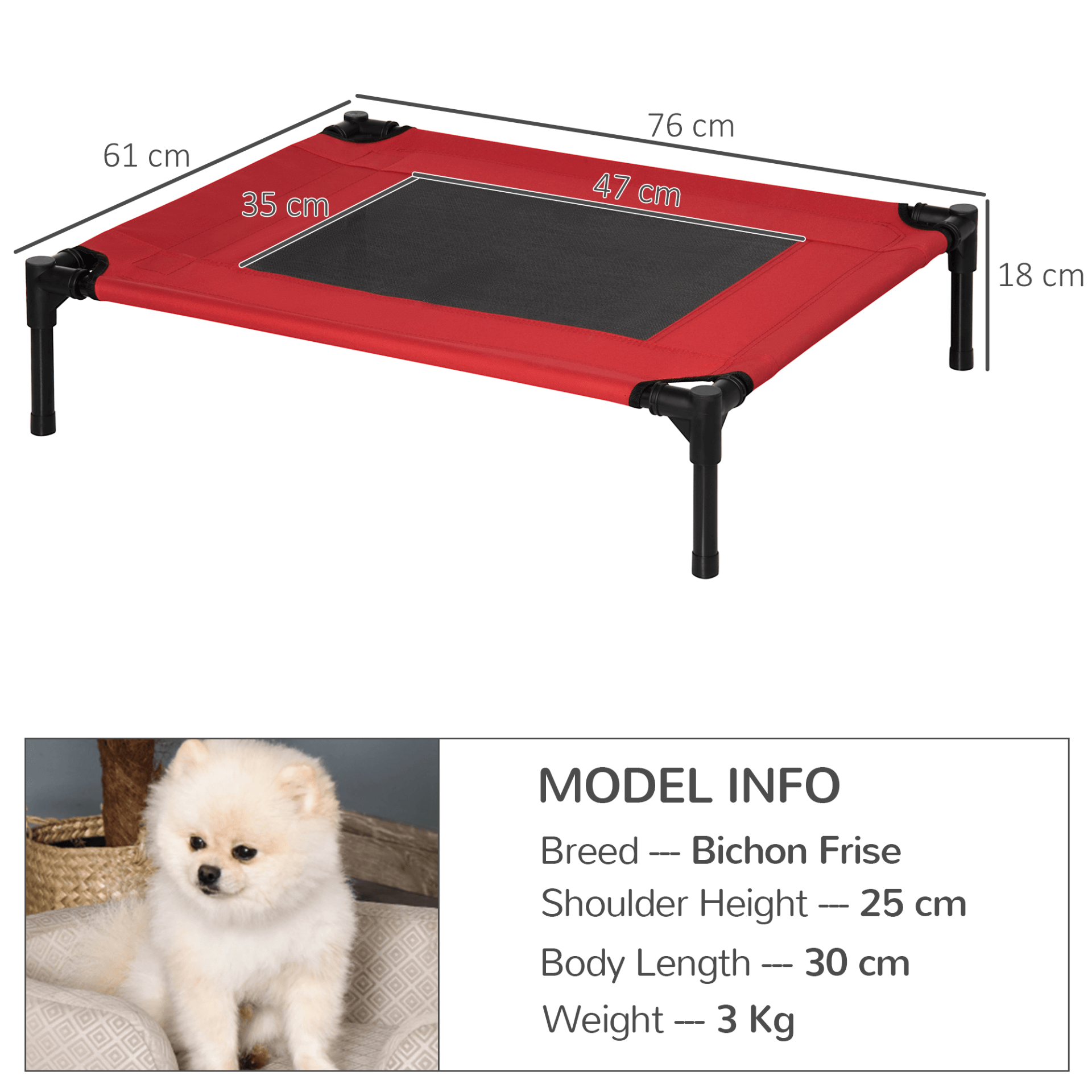 PawHut Raised Dog Bed Cooling Elevated Pet Cot with Breathable Mesh for Indoor Outdoor Black and Red  | Medium