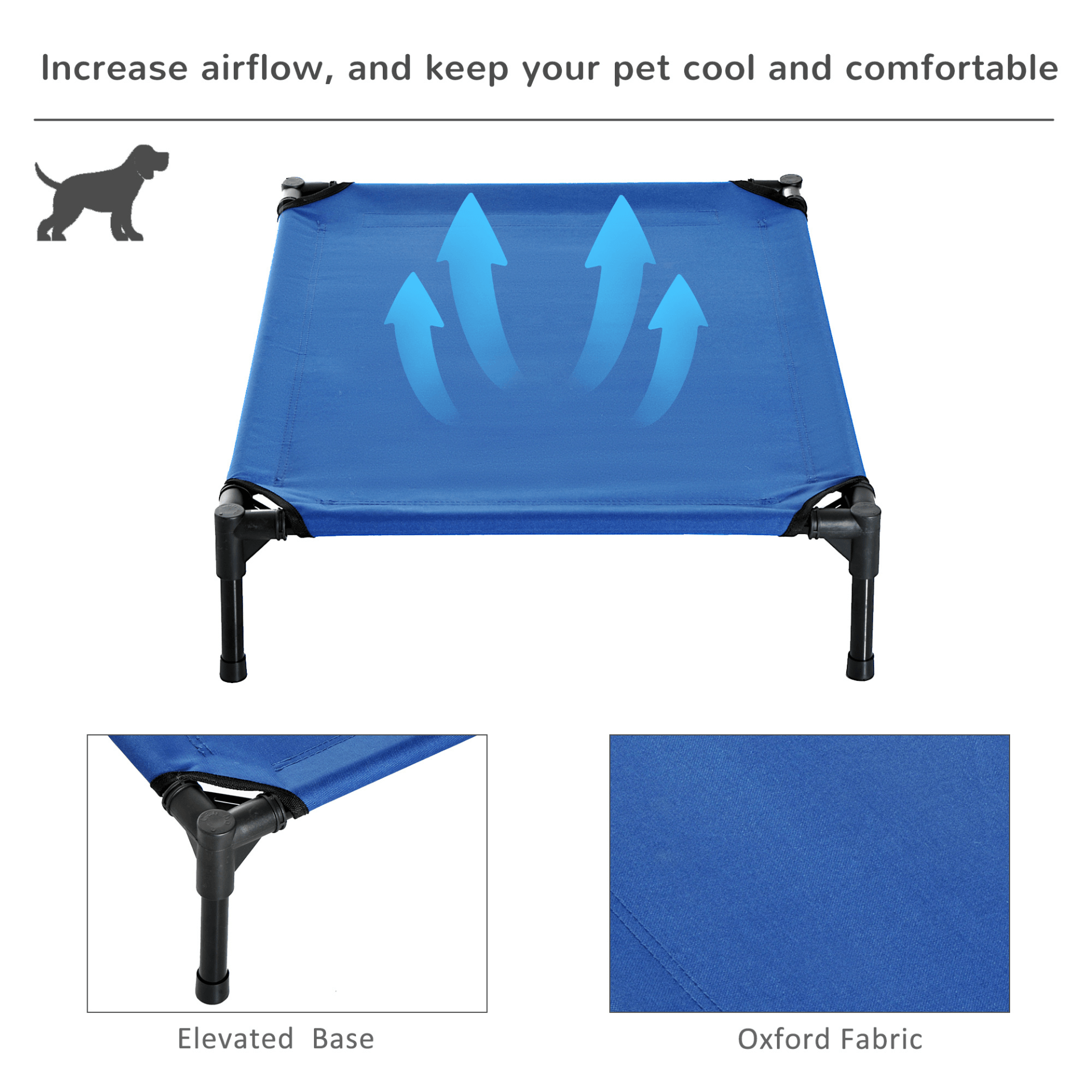 PawHut Raised Dog Bed Cooling Elevated Pet Cot with Breathable Mesh for Indoor Outdoor Blue  | Medium 