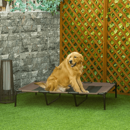 PawHut Raised Dog Bed Cooling Elevated Pet Cot with Breathable Mesh for Indoor Outdoor Brown | XX Large