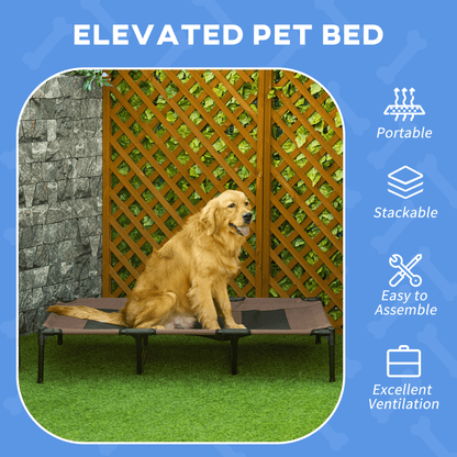 PawHut Raised Dog Bed Cooling Elevated Pet Cot with Breathable Mesh for Indoor Outdoor Brown | XX Large