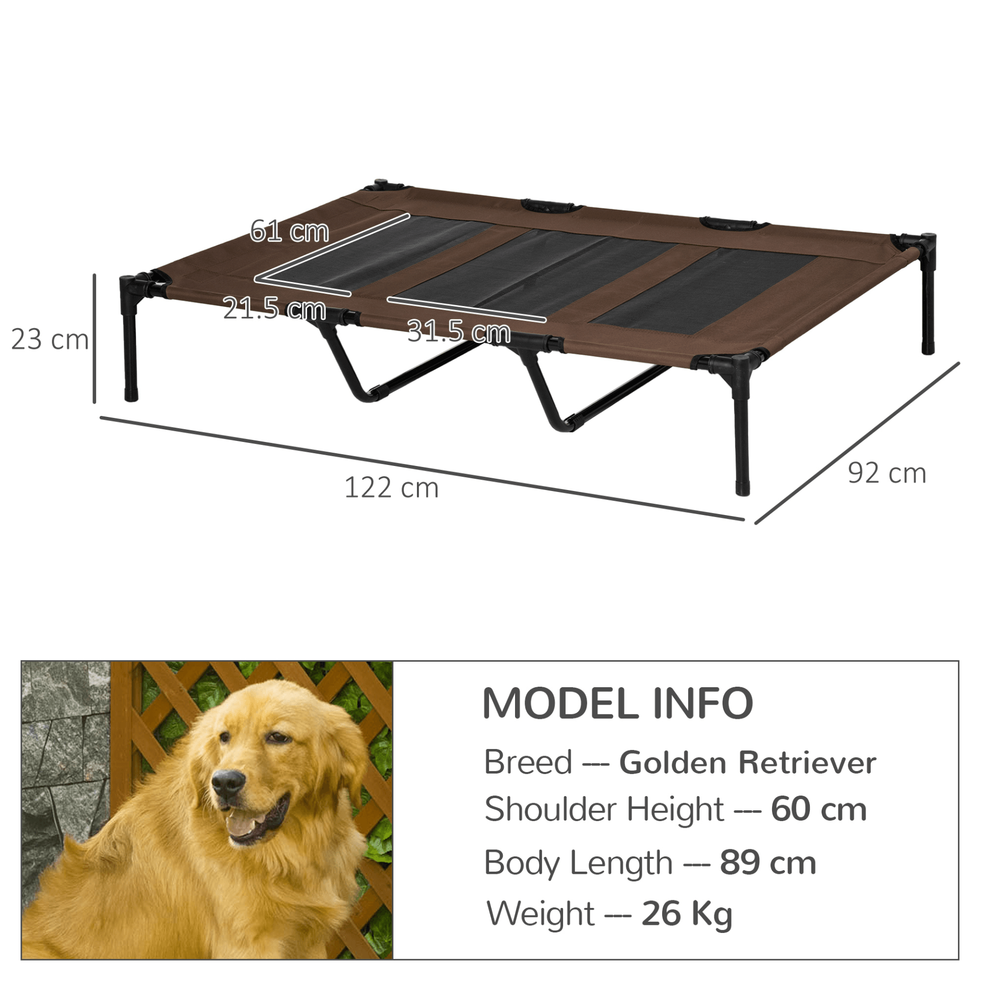 PawHut Raised Dog Bed Cooling Elevated Pet Cot with Breathable Mesh for Indoor Outdoor Brown | XX Large