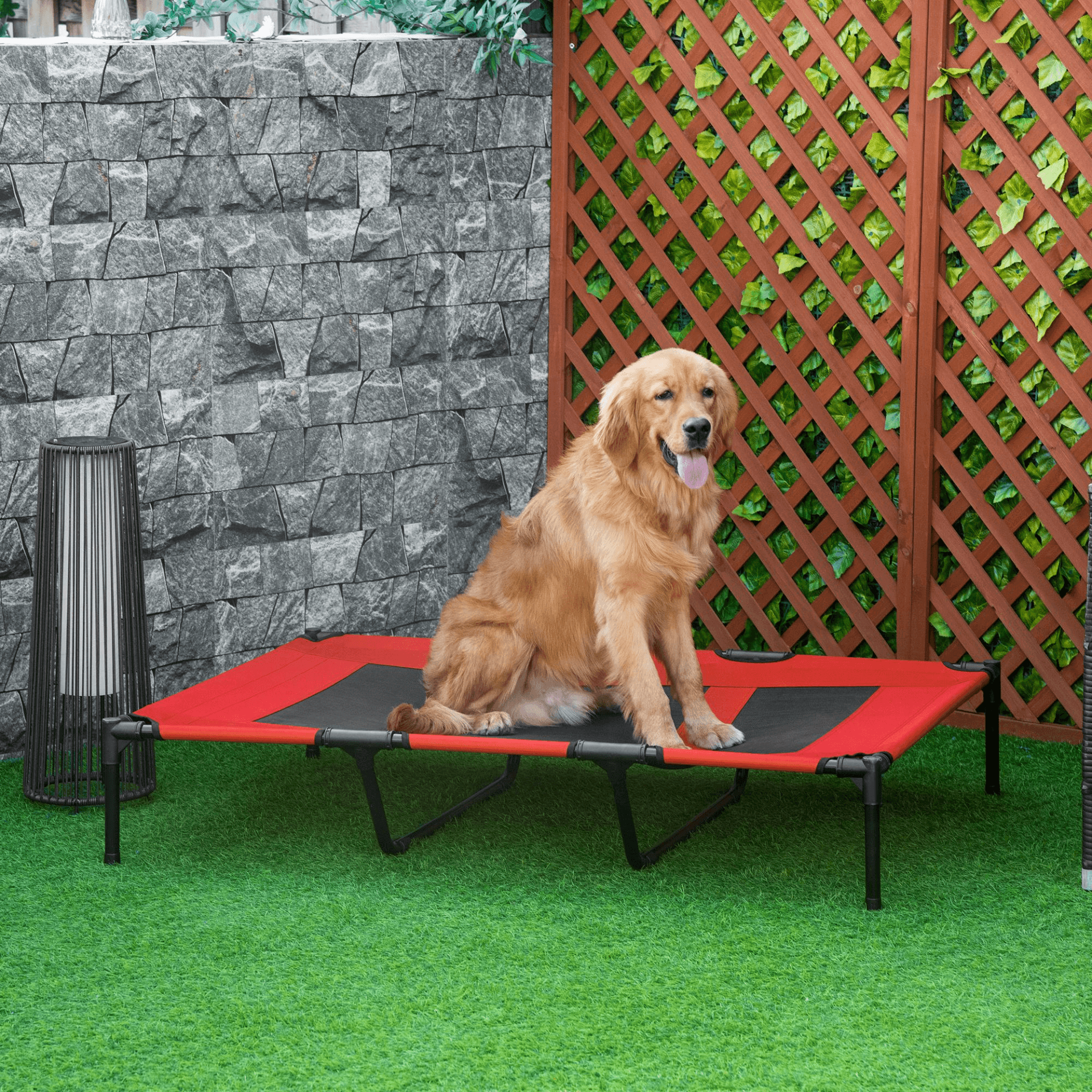 PawHut Raised Dog Bed Cooling Elevated Pet Cot with Breathable Mesh for Indoor Outdoor Red | XX Large