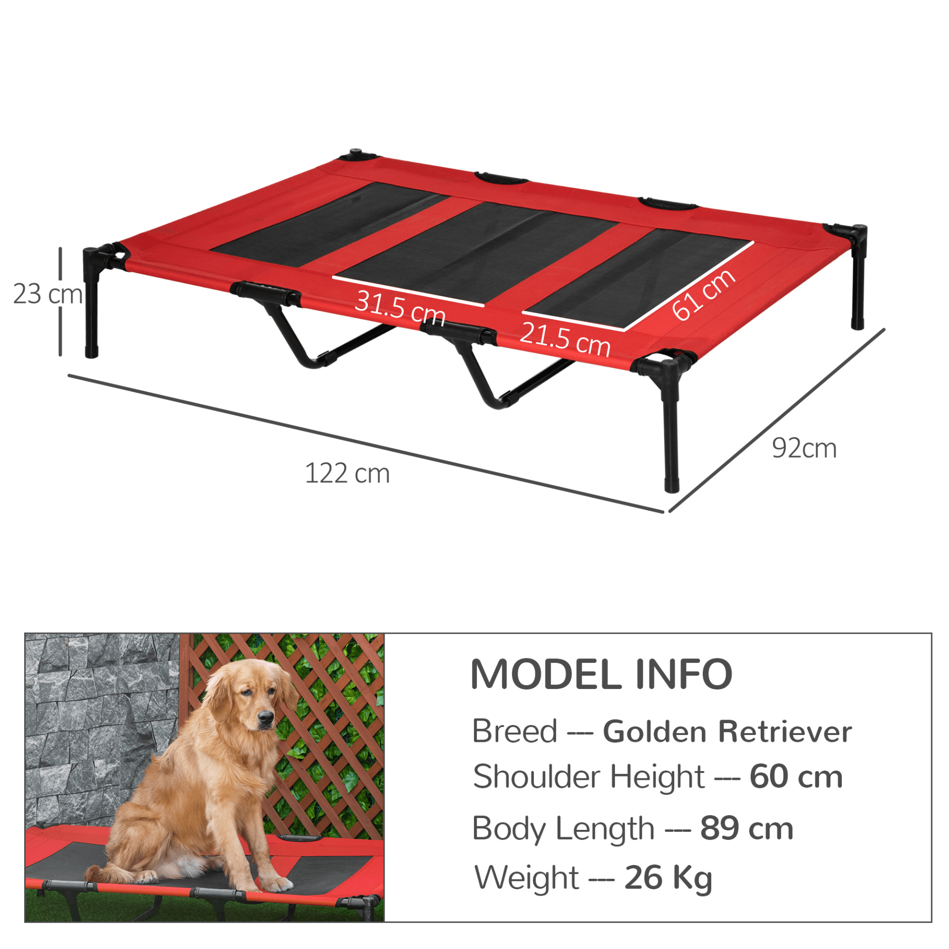 PawHut Raised Dog Bed Cooling Elevated Pet Cot with Breathable Mesh for Indoor Outdoor Red | XX Large