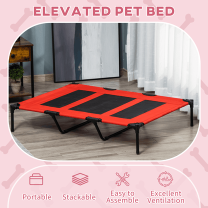 PawHut Raised Dog Bed Cooling Elevated Pet Cot with Breathable Mesh for Indoor Outdoor Red | XX Large