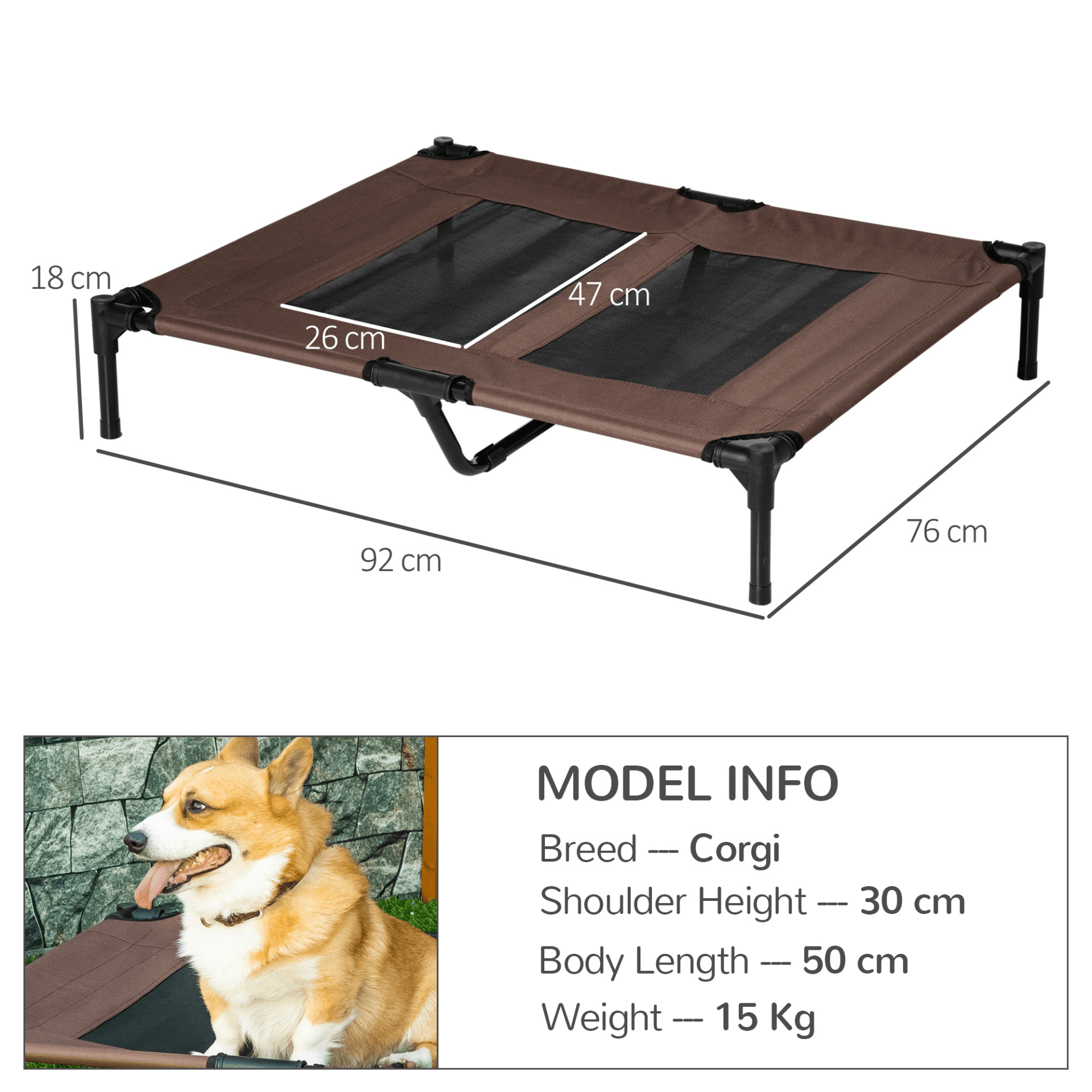 PawHut Raised Dog Bed Cooling Portable Camping Basket Outdoor Indoor Mesh with Metal Frame | Large Dogs