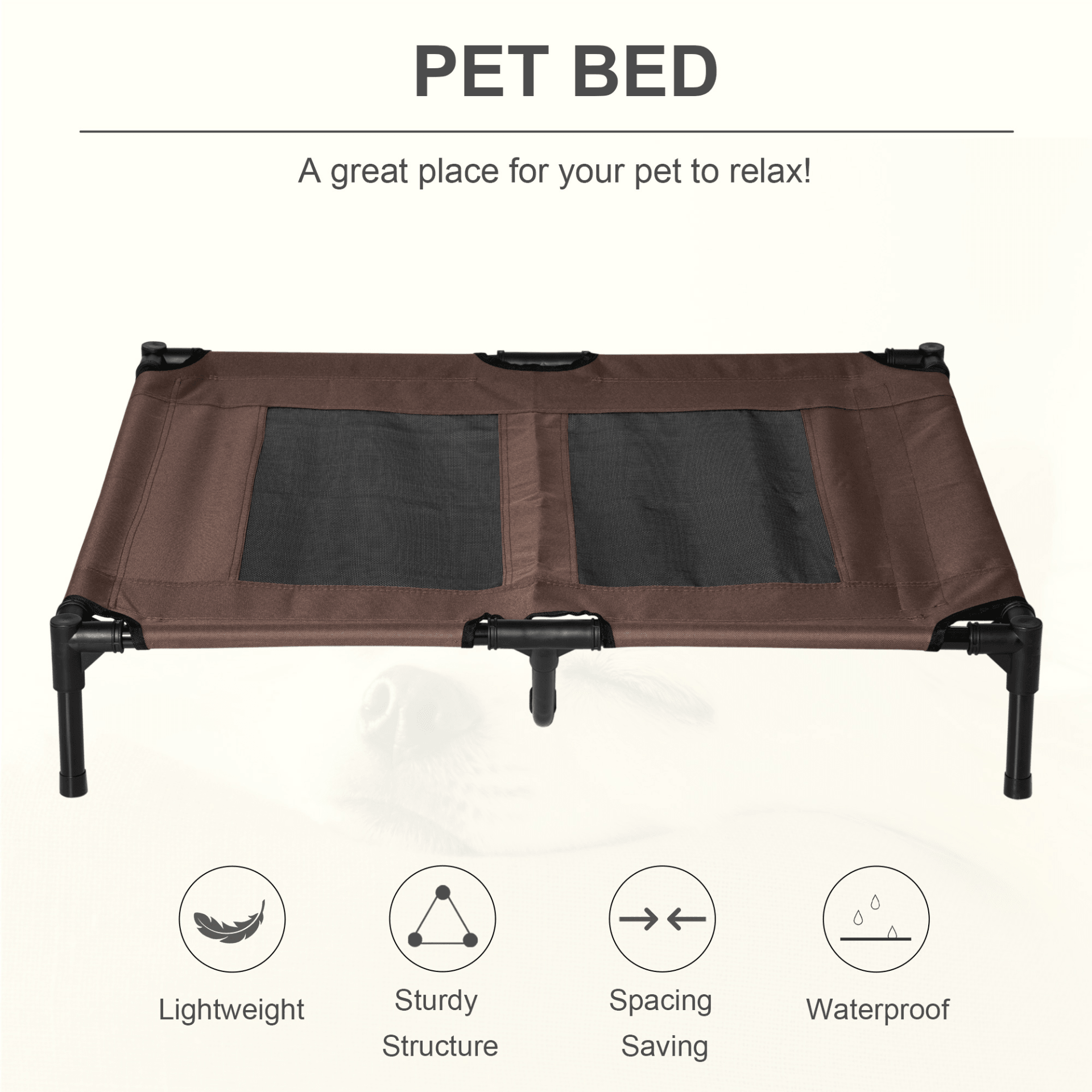 PawHut Raised Dog Bed Cooling Portable Camping Basket Outdoor Indoor Mesh with Metal Frame Brown | Large Dogs - FluffePet