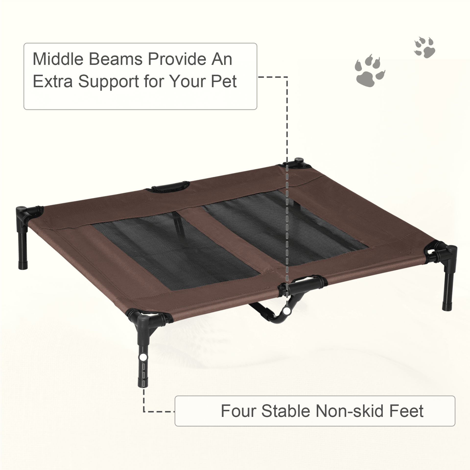 PawHut Raised Dog Bed Cooling Portable Camping Basket Outdoor Indoor Mesh with Metal Frame Brown | Large Dogs - FluffePet