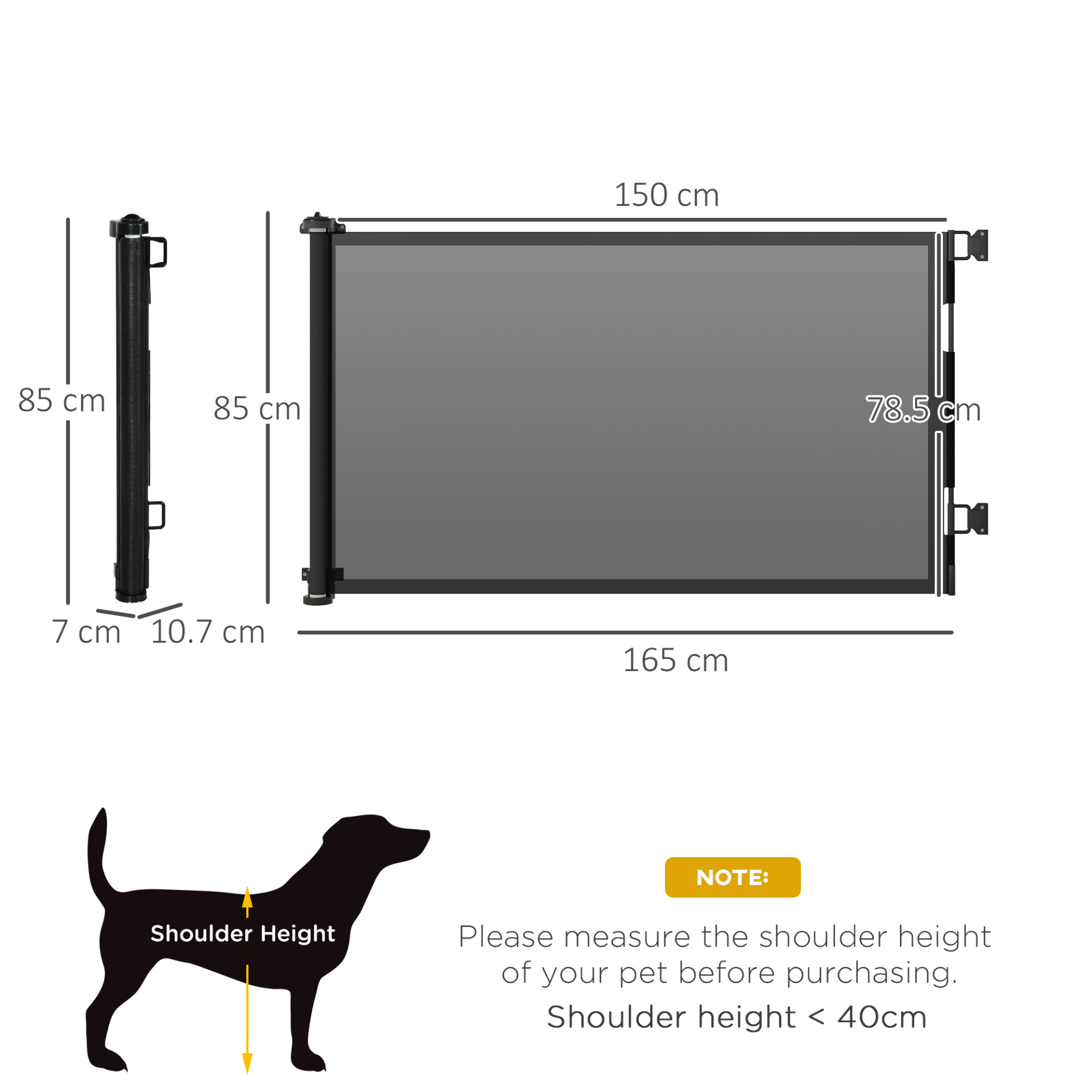 PawHut Retractable Stair Gate for Dogs 150cm Extendable, 85cm Tall, Extra Wide Foldable Mesh Pet Safety Gate w/ One Hand Operation, for Stairs, Doorways, Hallways - Black