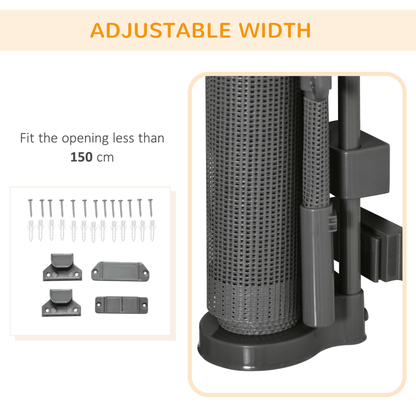 PawHut Retractable Stair Gate for Dogs - Extendable, Tall, Extra Wide Foldable Mesh Pet Safety Gate | Grey 165L x 10.7W x 85H cm - FluffePet