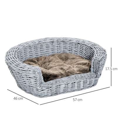 PawHut Wicker Pet Bed Willow Dog Cat Sofa Couch Puppy Basket with Cushion