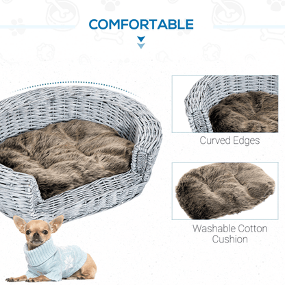 PawHut Wicker Pet Bed Willow Dog Cat Sofa Couch Puppy Basket with Cushion