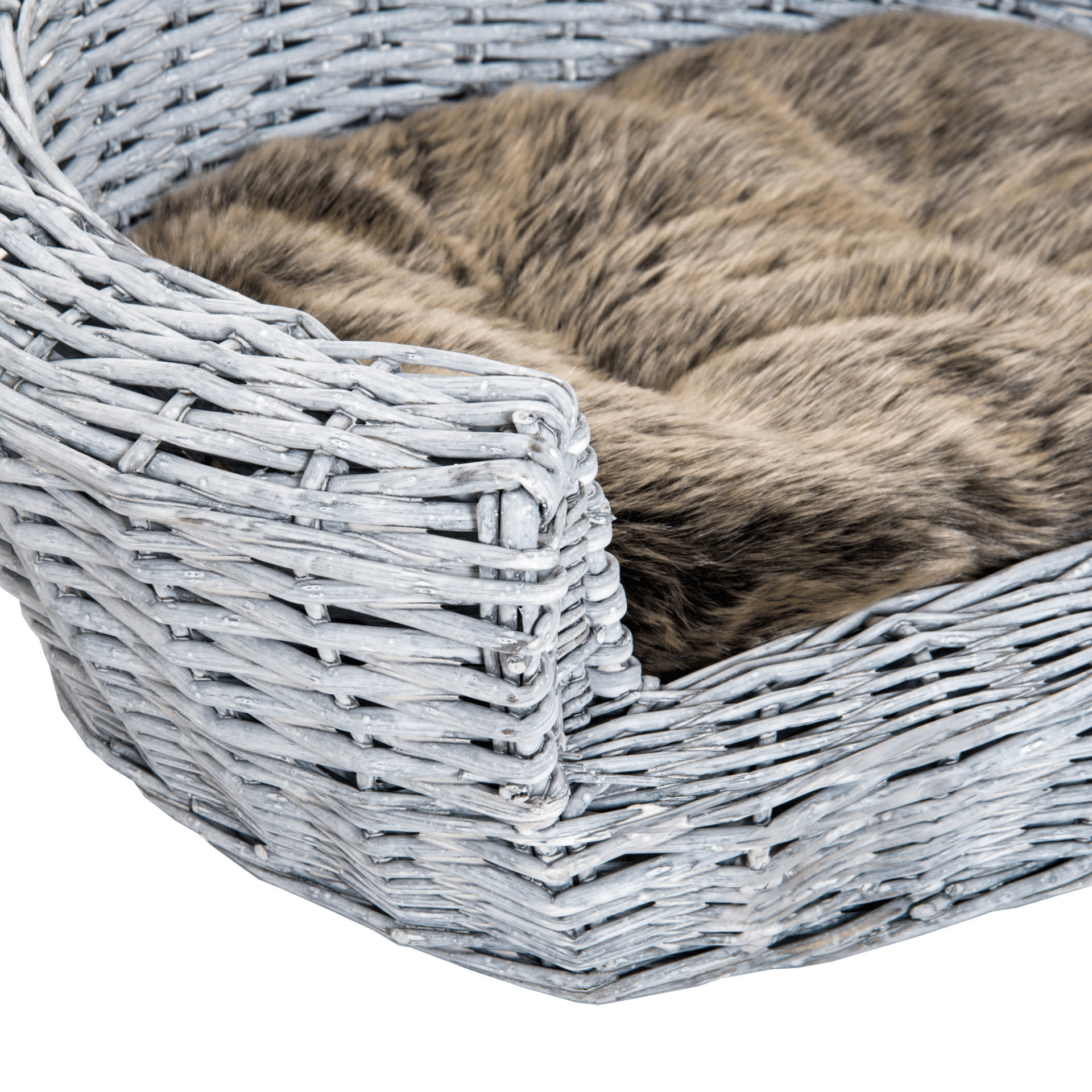 PawHut Wicker Pet Bed Willow Dog Cat Sofa Couch Puppy Basket with Cushion | Grey - FluffePet