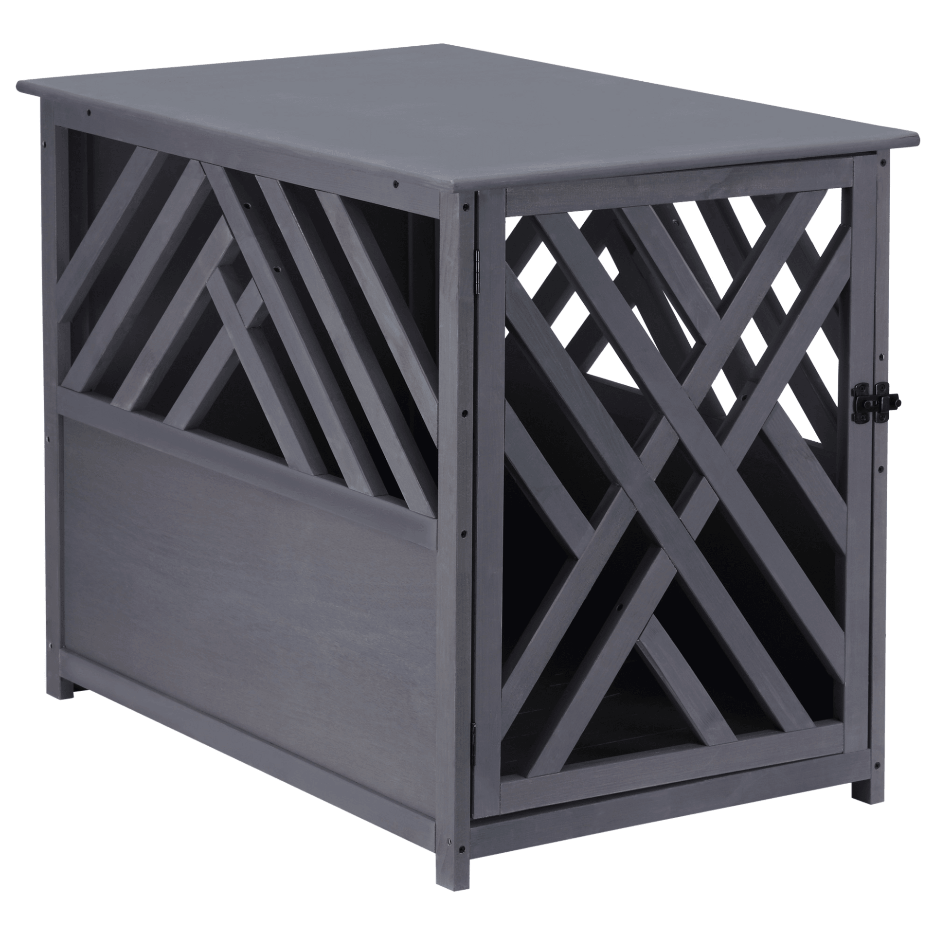 PawHut Wood Dog Crate Dog Cage Table Kennel Night Stand with Lockable Door for Small Medium Pets Grey 60 x 91 x 74 cm