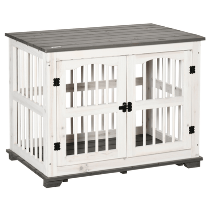 PawHut Wooden Dog Crate Furniture End Table White