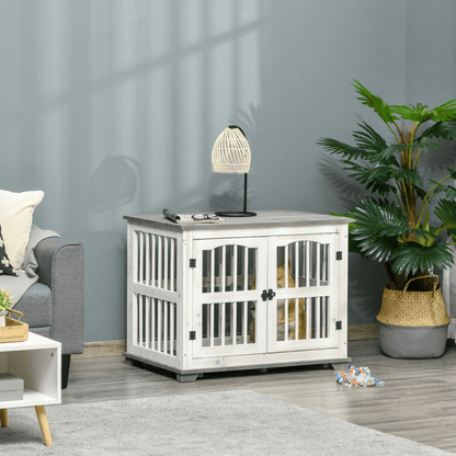 PawHut Wooden Dog Crate Furniture End Table White