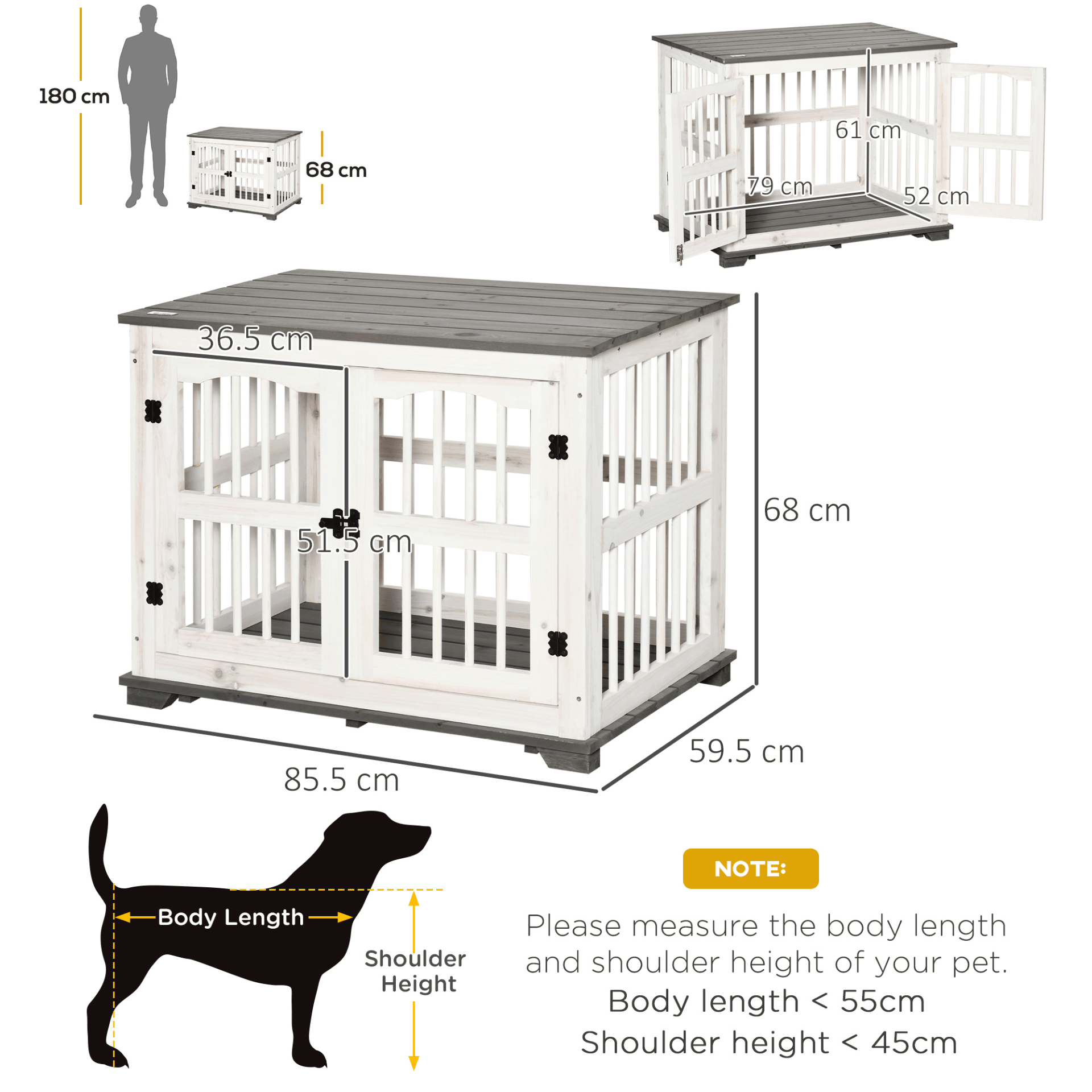 PawHut Wooden Dog Crate Furniture End Table White