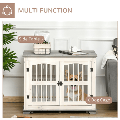 PawHut Wooden Dog Crate Furniture End Table White