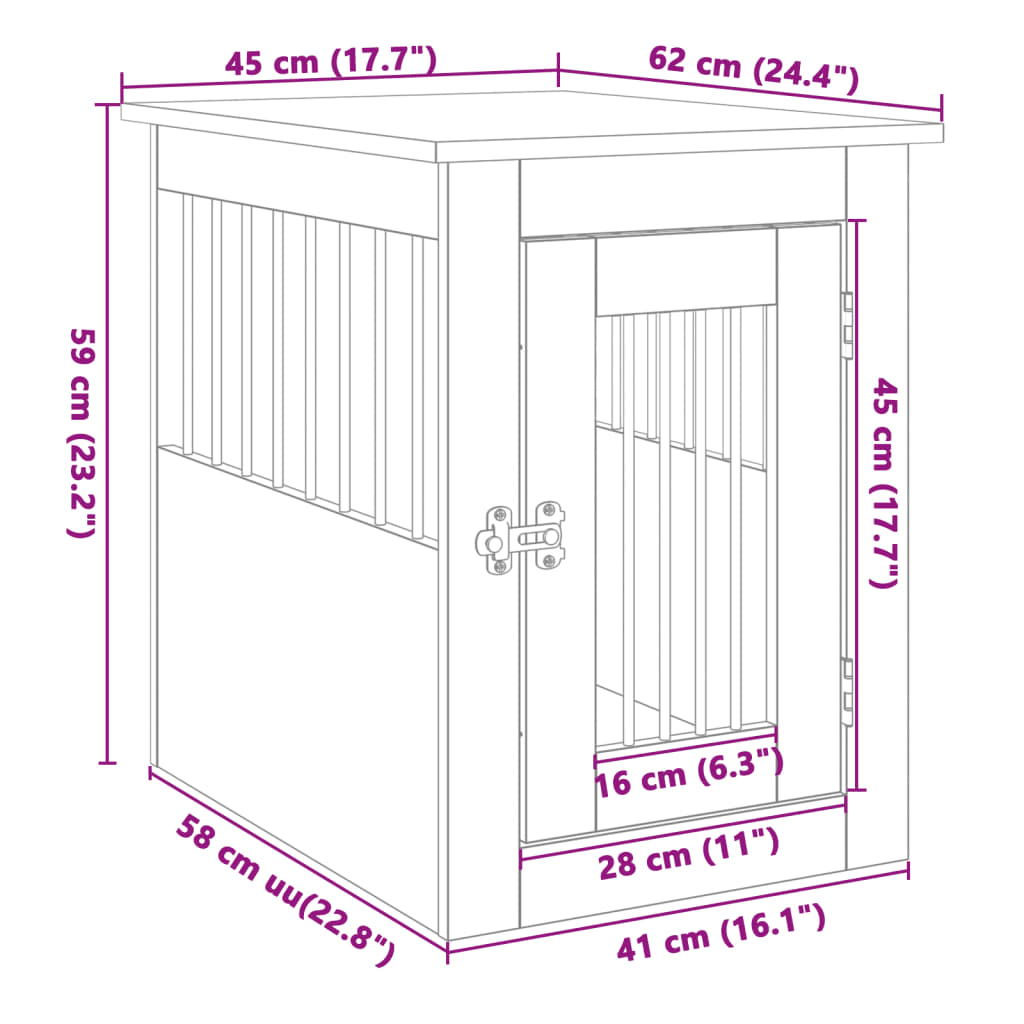 VidaXL Dog Crate Furniture | Sonoma Oak 45x62x59 cm - FluffePet