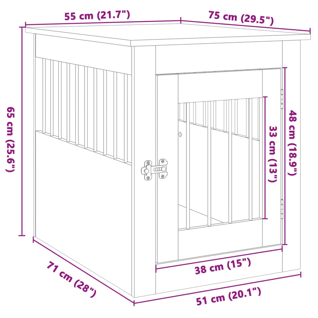 VidaXL Dog Crate Furniture | Sonoma Oak 55x75x65 cm - FluffePet