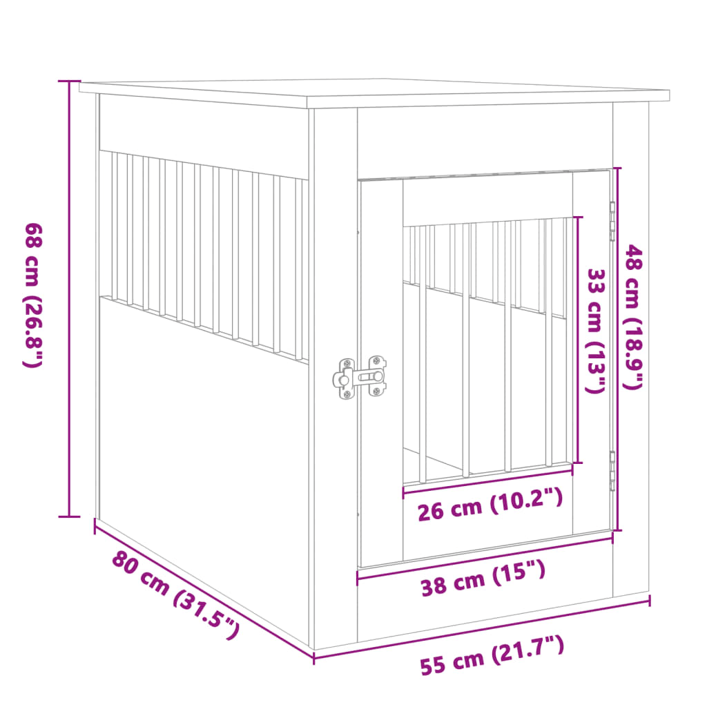 VidaXL Dog Crate Furniture | Sonoma Oak 55x80x68 cm - FluffePet