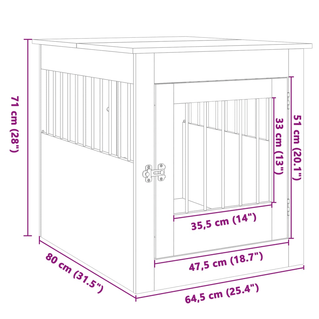 VidaXL Dog Crate Furniture | Sonoma Oak 64.5x80x71 cm - FluffePet