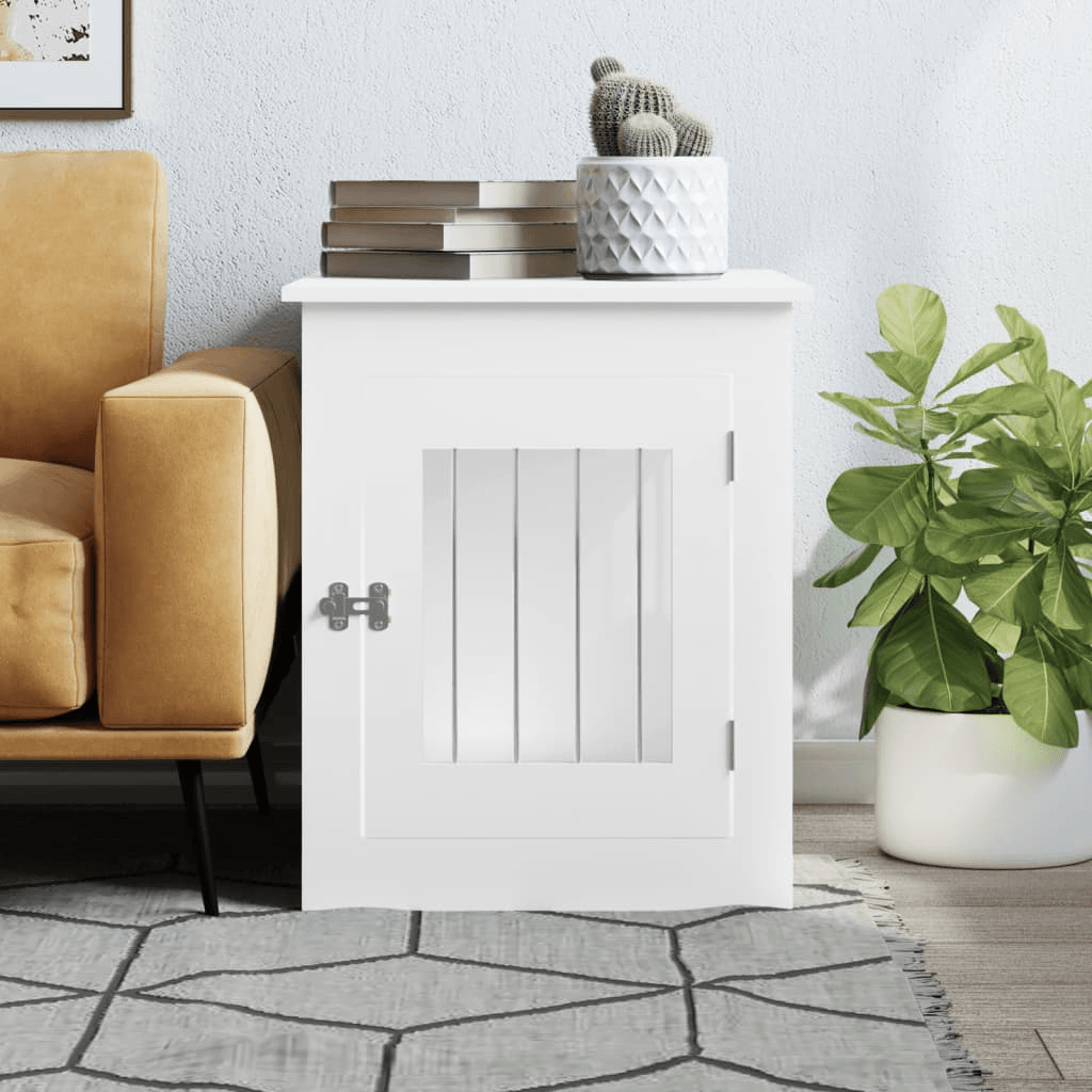 VidaXL Dog Crate Furniture | White 55x75x65 cm - FluffePet