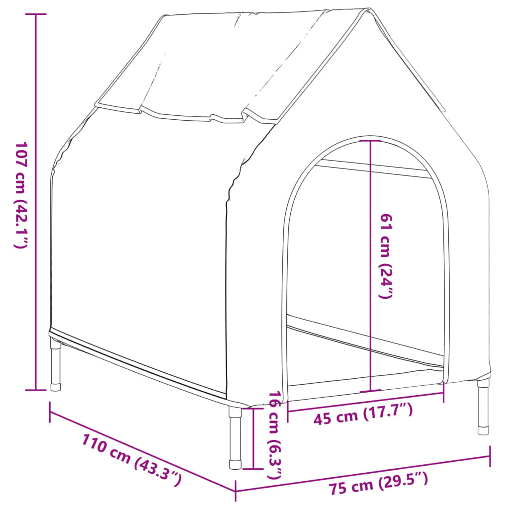 VidaXL Dog House Anthracite Oxford Fabric and Steel | Anthracite 110L x 75W x 107H cm - FluffePet