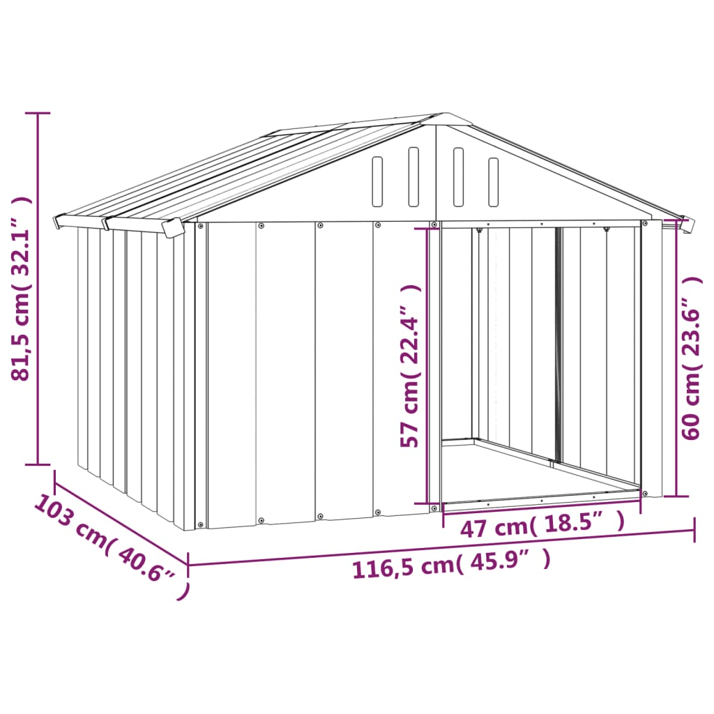 vidaXL Dog House Anthracite 116.5x103x81.5 cm Galvanised Steel