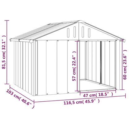 vidaXL Dog House Anthracite 116.5x103x81.5 cm Galvanised Steel