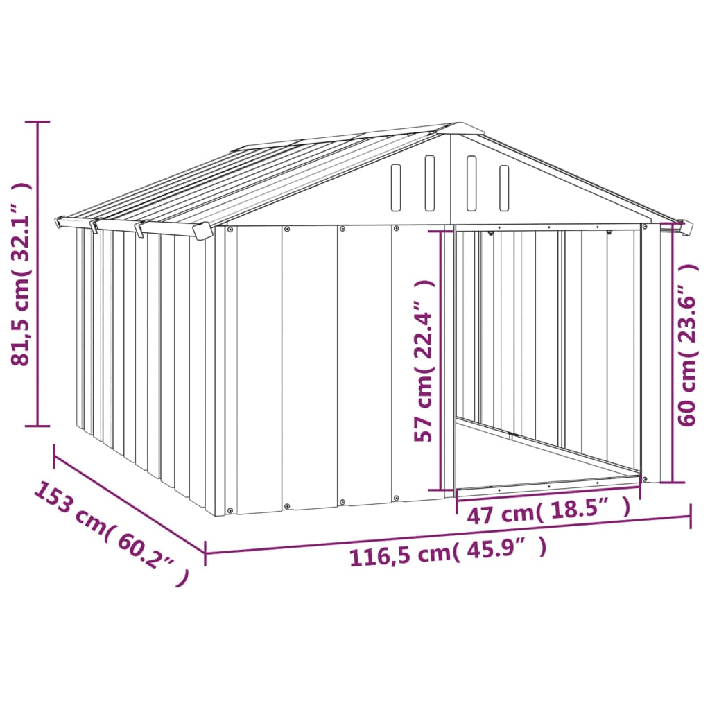 vidaXL Dog House Anthracite 116.5x153x81.5 cm Galvanised Steel