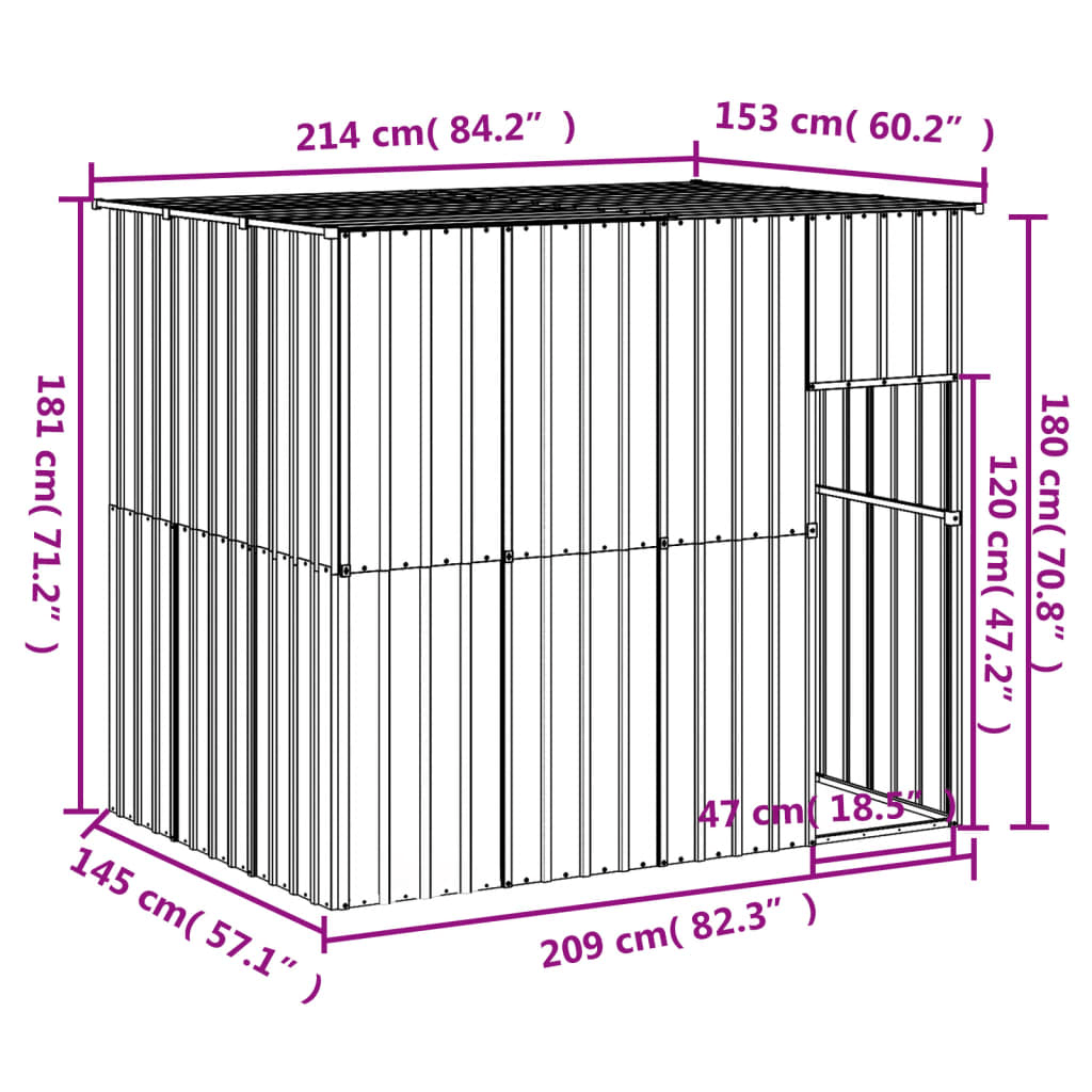 vidaXL Dog House with Roof Light Grey 214x153x181 cm Galvanised Steel