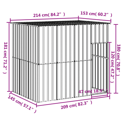 vidaXL Dog House with Roof Light Grey 214x153x181 cm Galvanised Steel