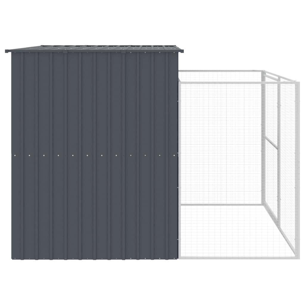 VidaXL Dog House with Run Galvanised Steel | Anthracite 214W x 253D x 181H cm - FluffePet