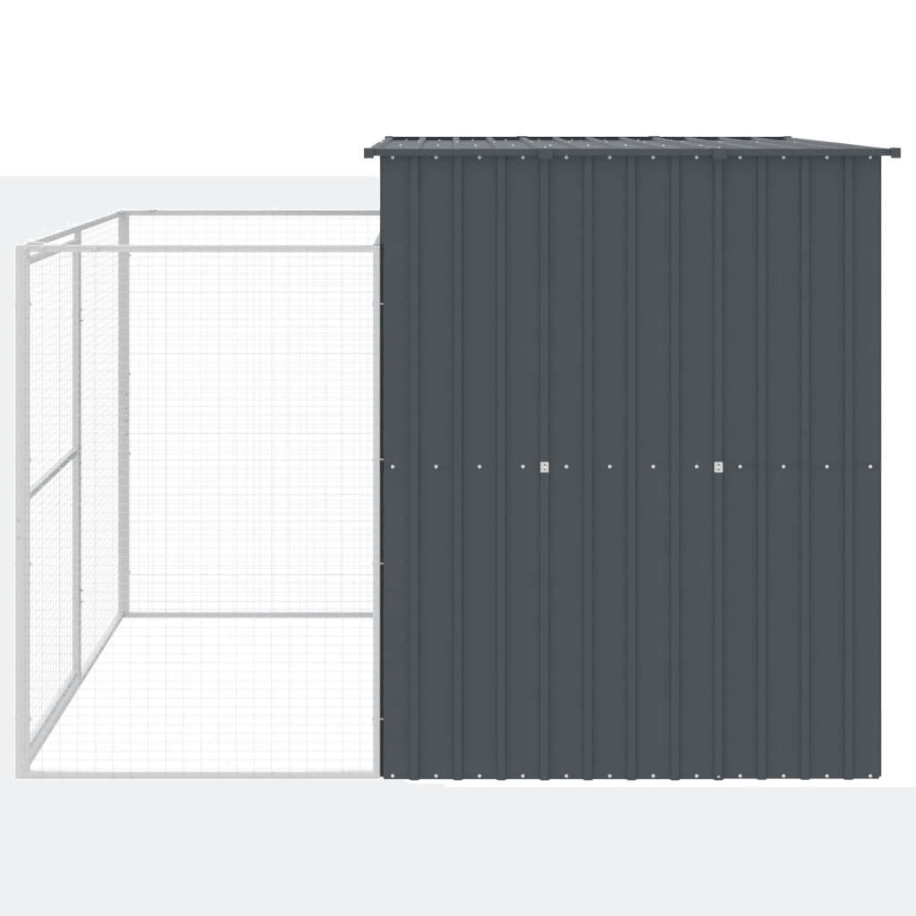 VidaXL Dog House with Run Galvanised Steel | Anthracite 214W x 253D x 181H cm - FluffePet