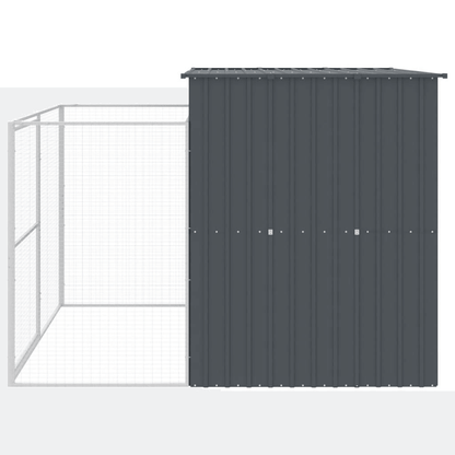 VidaXL Dog House with Run Galvanised Steel | Anthracite 214W x 253D x 181H cm - FluffePet