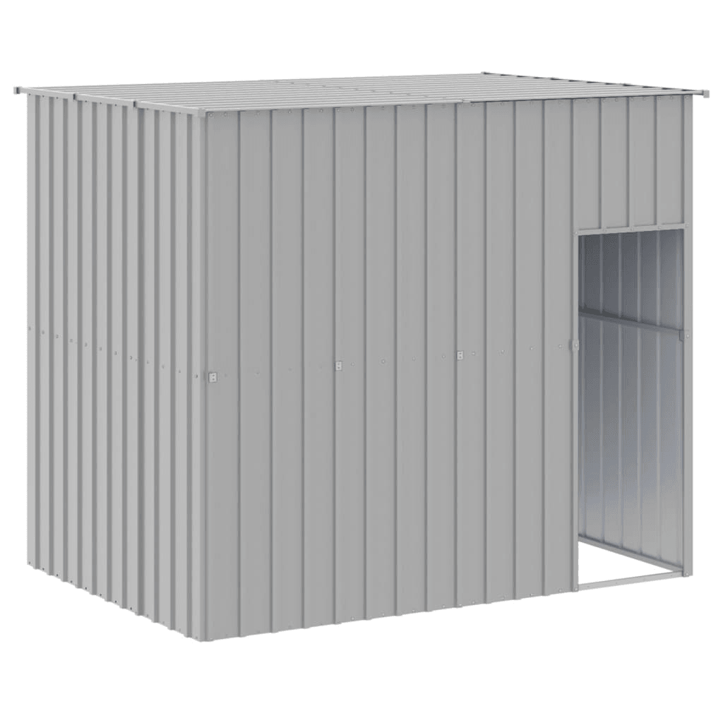 VidaXL Dog House with Run Galvanised Steel | Light Grey 214W x 1069D x 181H cm - FluffePet